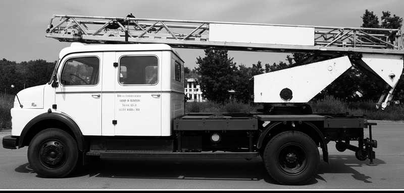 Historische Feuerwehrleiter auf Straßenfahrzeug.
