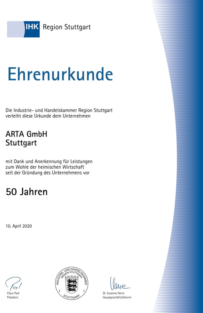 Ehrenurkunde, 50 Jahre, Wirtschaftsleistung.